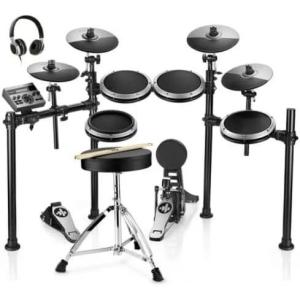 imageDonner Adults Electronic Drum Set 450 Sounds 31 Kits with Quiet Mesh Drum Pads DED200X Gray