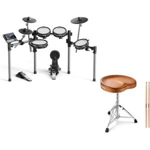imageDonner Beat Electronic Drum Set with 5 Quiet Mesh Pads 3 Cymbals and Donner Saddle Drum Throne Height Adjustable Padded Seat Drum Stool for Adults and Kids
