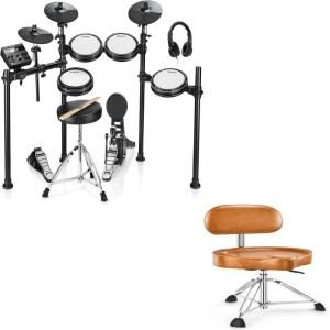 imageDonner DED200 Electric Drum Kit And Motorcycle Style Drum Throne with Backrest Brown