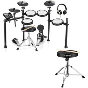 imageDonner DED200 Electric Drum Sets with Quiet Mesh Drum Pads Bundle with Donner Drum Throne Set Padded Seat Height Adjustable Drum Stools 5A Drumsticks Included