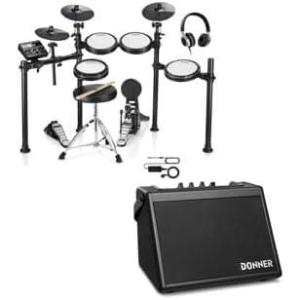 imageDonner DED200 Electric Drum Sets with Quiet Mesh Drum Pads Bundle with Donner Mini Electric Drum Amp 20W Wireless Electronic Drum Amplifier Keyboard Speaker DDA20 Protable for Home Practice