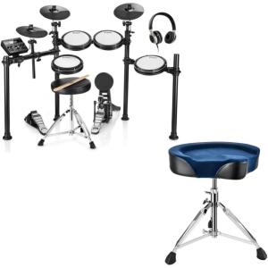 imageDonner DED200 Electric Drum Sets with Quiet Mesh Drum Pads and Donner Heavy Duty Drum Throne Motorcycle Style Widened Drum Stool with Velvet Surface Blue