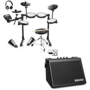 imageDonner DED200 LITE Electronic Drum Kit for Beginner with 450 Sounds and Donner Mini Electric Drum Amp 20W Wireless Electronic Drum Amplifier Keyboard Speaker DDA20 Protable for Home Practice