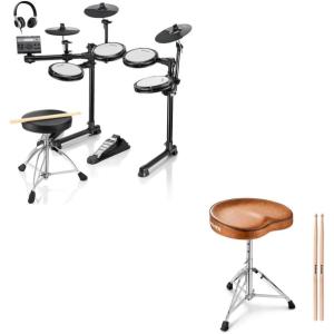 imageDonner DED200 LITE Electronic Drum Set for Beginner with 450 Sounds and Donner Saddle Drum Throne Height Adjustable Padded Seat Drum Stool for Adults and Kids