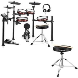 imageDonner DED200 MAX Electronic Drum Set with Industry Standard Mesh Heads Bundle with Donner Drum Throne Set Padded Seat Height Adjustable Drum Stools 5A Drumsticks Included Multiple Iterations