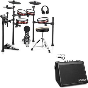 imageDonner DED200 MAX Electronic Drum Set with Industry Standard Mesh Heads and Donner Mini Electric Drum Amp 20W Wireless Protable for Home Practice
