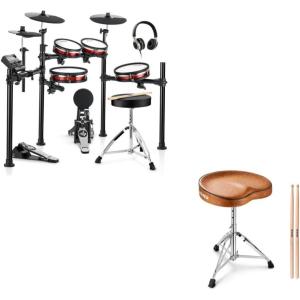 imageDonner DED200 MAX Electronic Drum Set with Industry Standard Mesh Heads and Donner Saddle Drum Throne Height Adjustable Padded Seat Drum Stool for Adults and Kids