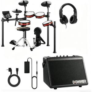 imageDonner DED2002026 Electric Drum Kit Bundle with DDA20 20W Electric Drum Amplifier Electronic Drum Set with Throne Headphone and Drumsticks Wireless Keyboard Speaker