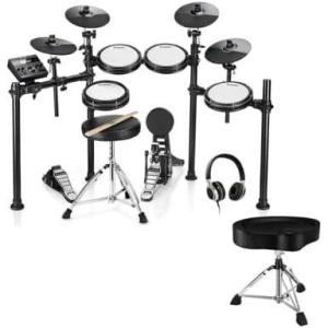 imageDonner DED200X Electronic Drum Set Electric Drum Kit with Quiet Mesh Pads Bundle with Donner Heavy Duty Drum Throne Motorcycle Style Seat Widened Chair with Upgraded Materials