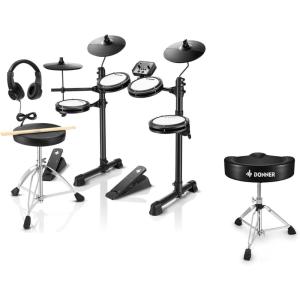 imageDonner DED80 Electronic Drum Set with 4 Quiet Mesh Pads 180 Sounds 2 Pedals Bundle with Donner Heavy Duty Drum Throne Motorcycle Style Drum Seat with Upgraded Materials