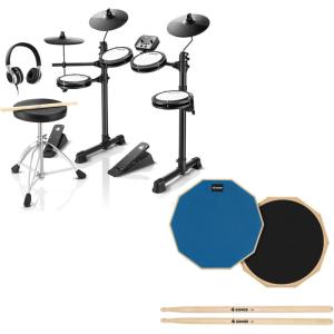 imageDonner DED80 Electronic Drum Set with 4 Quiet Mesh Pads 180 Sounds Bundle with 8 Inches Drum Practice Pad Blue