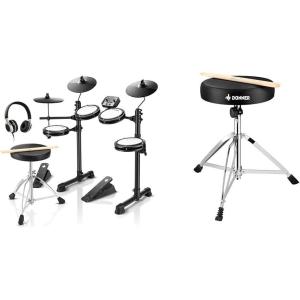 imageDonner DED80 Electronic Drum Set with 4 Quiet Mesh Pads 180 Sounds Bundle with Donner Drum Throne Set Padded Seat Height Adjustable Drum Stools 5A Drumsticks Included Multiple Iterations