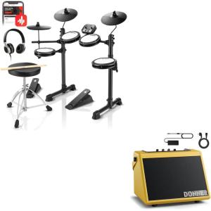 imageDonner DED80 Electronic Drum Set with 4 Quiet Mesh Pads Buddle with Donner Electric Drum Speaker 20W Wireless Small Amp for Electric Drum Sets DDA20 Portable for Home Practice