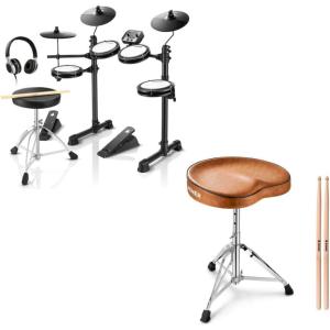 imageDonner DED80 Electronic Drum Set with 4 Quiet Mesh Pads and Donner Saddle Drum Throne Height Adjustable Padded Seat Drum Stool for Adults and Kids