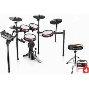 imageDonner Drum Throne Set Padded Seat Height Adjustable 5A Drumsticks Included DED300X Electronic Drum Set Electric DrumKit with 10 Quiet MeshampDrum Pad 12 Crash Cymbals