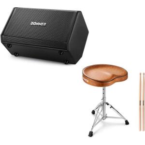 imageDonner Electric Drum AMP 80Watt Wireless Electronic Drum Amplifier Professional DDA80 with Donner Saddle Drum Throne Height Adjustable Padded Seat Drum Stool Brown