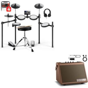 imageDonner Electric Drum Set DED70 Electronic Drum Kit for Beginner with 150 Sounds bundles with Donner Drum Amplifier 20W Wireless Electric Drum Speaker Keyboard Amp DDA20Brown