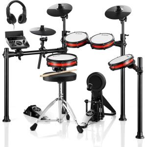 imageDonner Electronic Drum Set with Bluetooth Electric Drum Kit with Throne Headphones Drumsticks Melodics Lessons 450 Sounds E Drum with USB MIDI 5 Pads and 3 Cymbals Digital Drum DED2002026