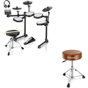 image:imageDonner DED200 LITE Electronic Drum Set for Electric Drums Kit Beginner with 450 Sounds and Donner Drum Throne Seat DT150 Adjustable Padded Thickened Hydraulic Drum Stool