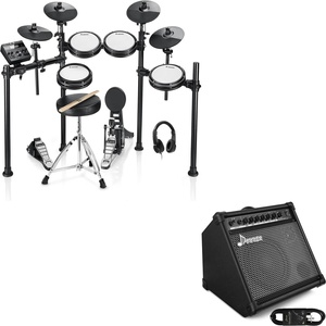 image:imageDonner DED200X Electronic Drum Set Electric Drum Kit with Quiet Mesh Drum Pads and Donner Electric Drum AMP 35Watt with Aux in and Wireless Audio Connection