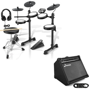 image:imageDonner DED80 Electronic Drum Set with 4 Quiet Mesh Pads 180 Sounds Throne Headphones Sticks and Melodics Lessons and Donner Electric Drum AMP 35Watt with Aux in and Wireless Audio Connection