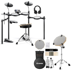 image:imageDonner DED70 Electric Drum Set for Beginner with 150 Sounds 4 Quiet Mesh Pads Bundle with 12 Drum Practice Pad Snare Drum Stand Set