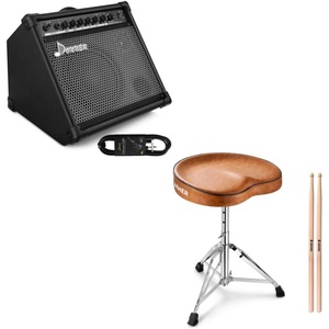 image:imageDonner Electric Drum AMP 35Watt Electronic Drum Amplifier DDA35 with Aux in and Wireless Audio Connection with Donner Saddle Drum Throne Height Adjustable Padded Seat Drum Stool Brown