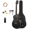 image:imageDonner Voyager Acoustic Electric Guitar Kit JF Cutaway 34 Guitar with Builtin Pickup amp Tuner 3Band EQ Portable Travel Guitar Bundle with Gig Bag Capo Strap for BeginnersMatte BlackMatte Black