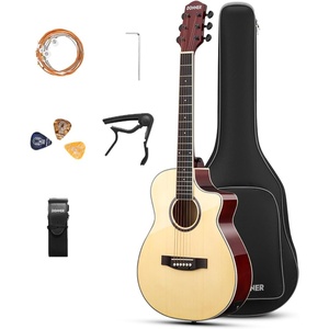 image:imageDonner Voyager Acoustic Electric Guitar Kit JF Cutaway 34 Guitar with Builtin Pickup amp Tuner 3Band EQ Portable Travel Guitar Bundle with Gig Bag Capo Strap for BeginnersMatte BlackGloss Natural Wood