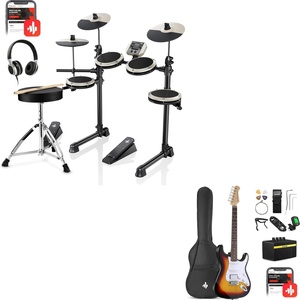 image:imageDonner DED80 Electronic Drum Set And Donner DST100S 39 Inch Full Size Electric Guitar Kit Solid Body Sunburst