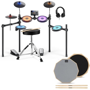 image:imageDonner DED70L Electronic Drum Set with LED Light Up Mesh Drum Pads 9 Cymbals Bundle with Drum Practice Pad 8 Inches 5A Drumsticks Included